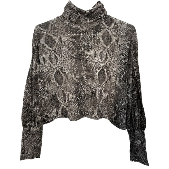 LNA BURNOUT BALLOON SLEEVE TOP IN CHARCOAL PYTHON SIZE S - Picture 2 of 10